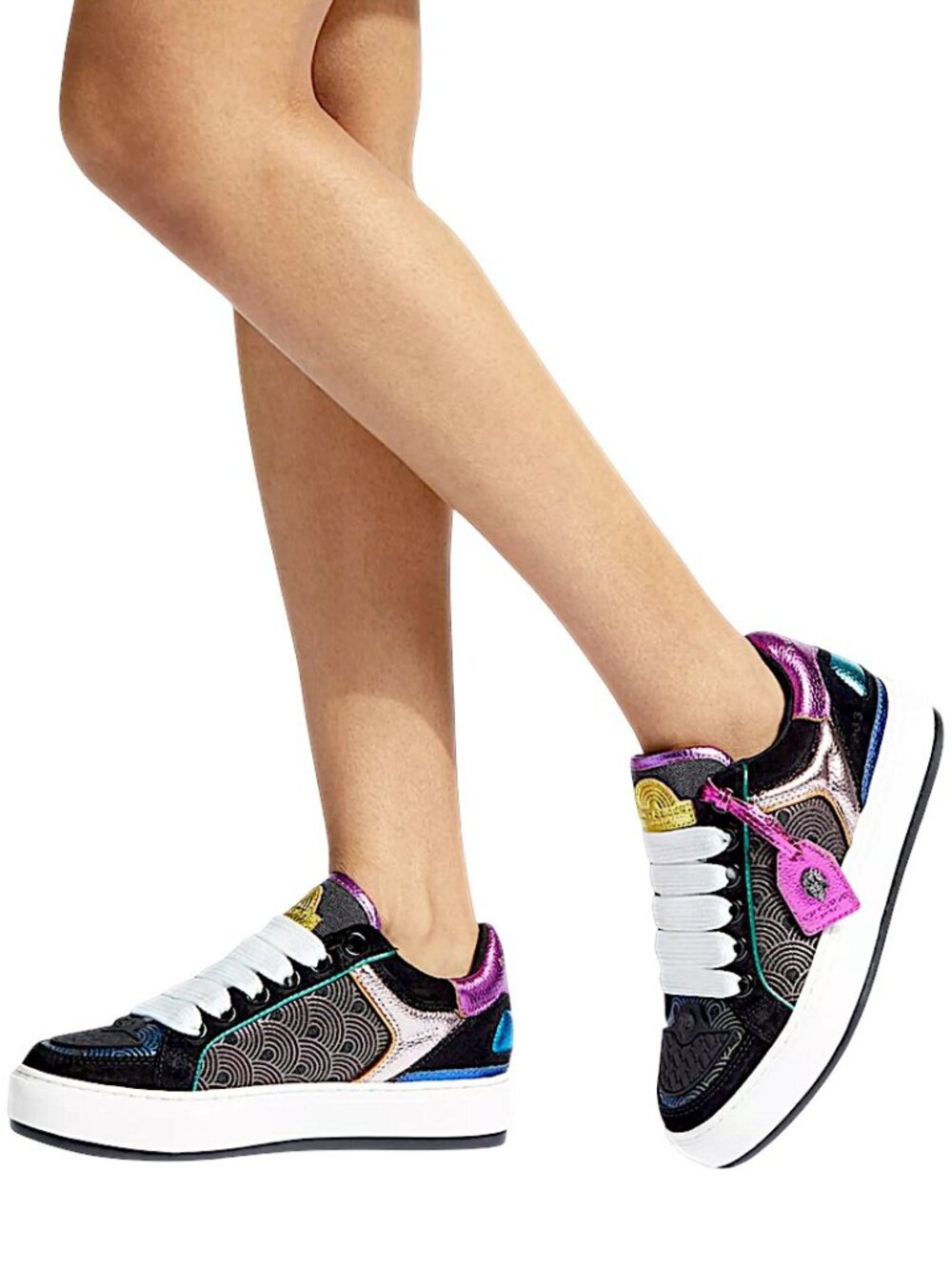Kurt Geiger Southbank Tag Sneakers Metallic Rainbow Low Top NWOT Size 6.5